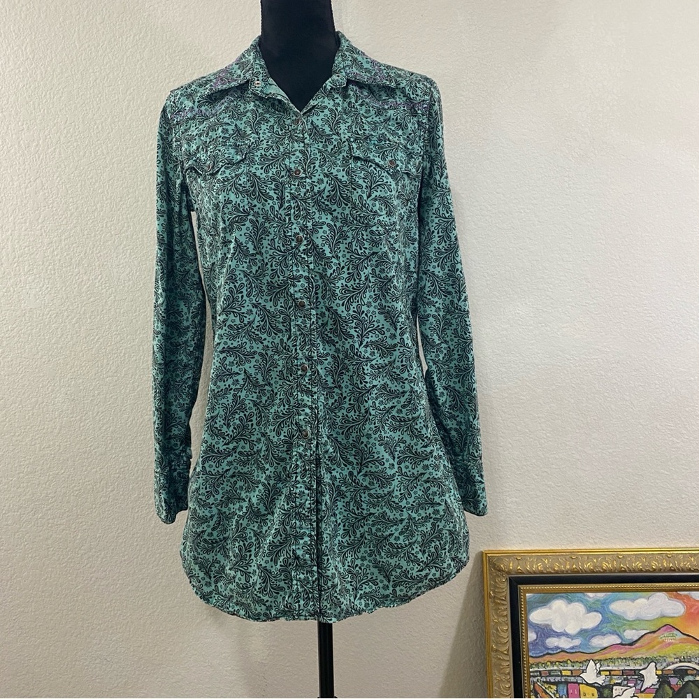 Ryan Michael Teal Paisley Long Sleeve Shirt, Snaps, Western, Cottagecore